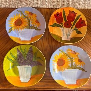 Vietri RARE hand-painted flower salad plate set (4)